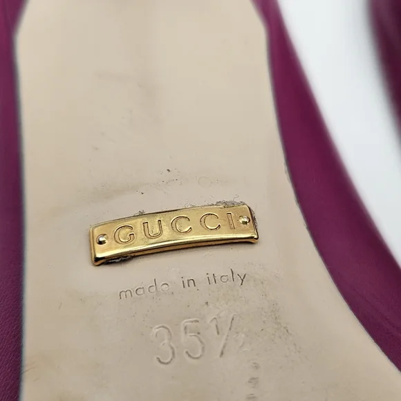 Gucci Zumi leather mules slides kitten heel shoes fuschia 35.5 size 5 - Picture 6 of 12